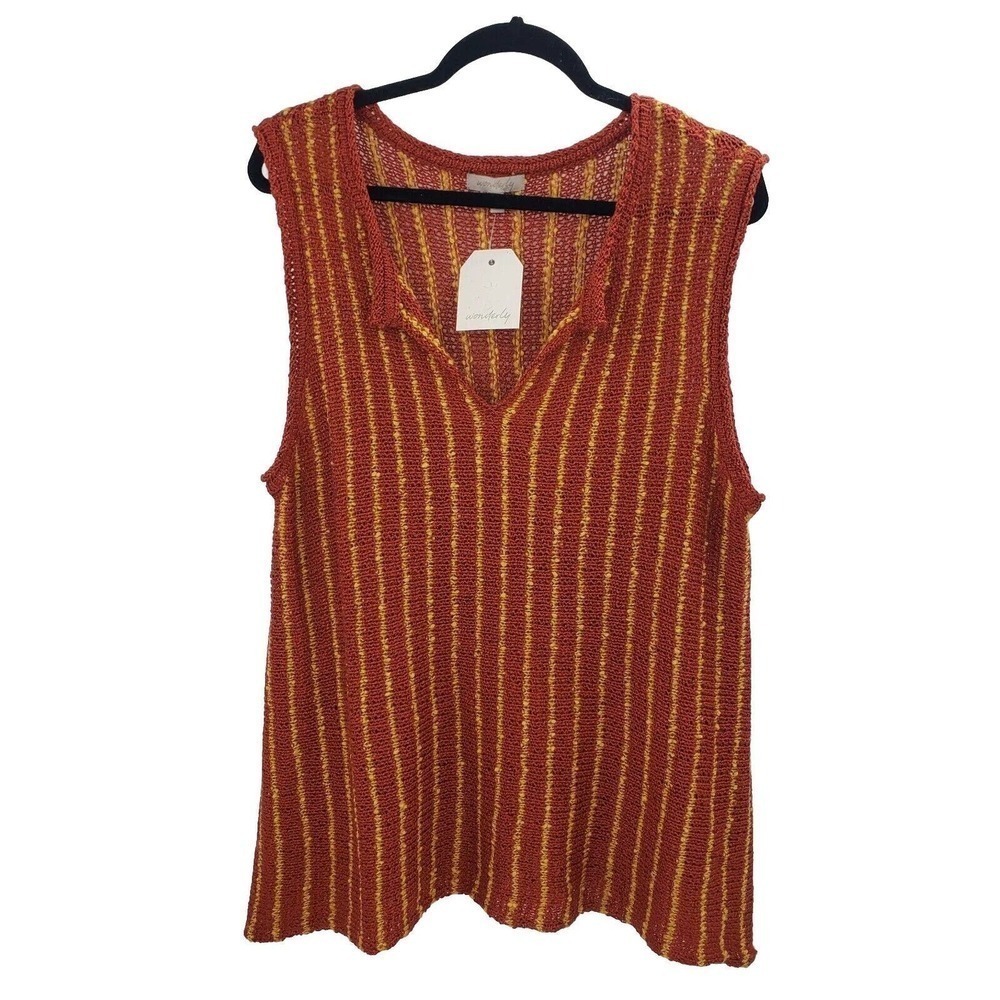 Wonderly Striped Sleeveless Sweater Womens Plus Size 3x Orange Yellow V Neck